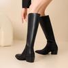 Krazing Pot Cow Skin Microfiber Pointed Toe Thick High Heels Knee Boots Size 46 Size 45 Slip on Plus Size Women Keep Warm Long Boots