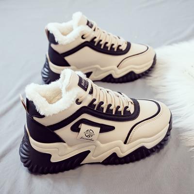 Damen Baumwollstiefel Täglich 2024 Winter Neu Plüsch Warm Baumwollschuhe Dicke Sohle Schnürung Höhe Lässig Sportlich Vulkanisierte Schuhe