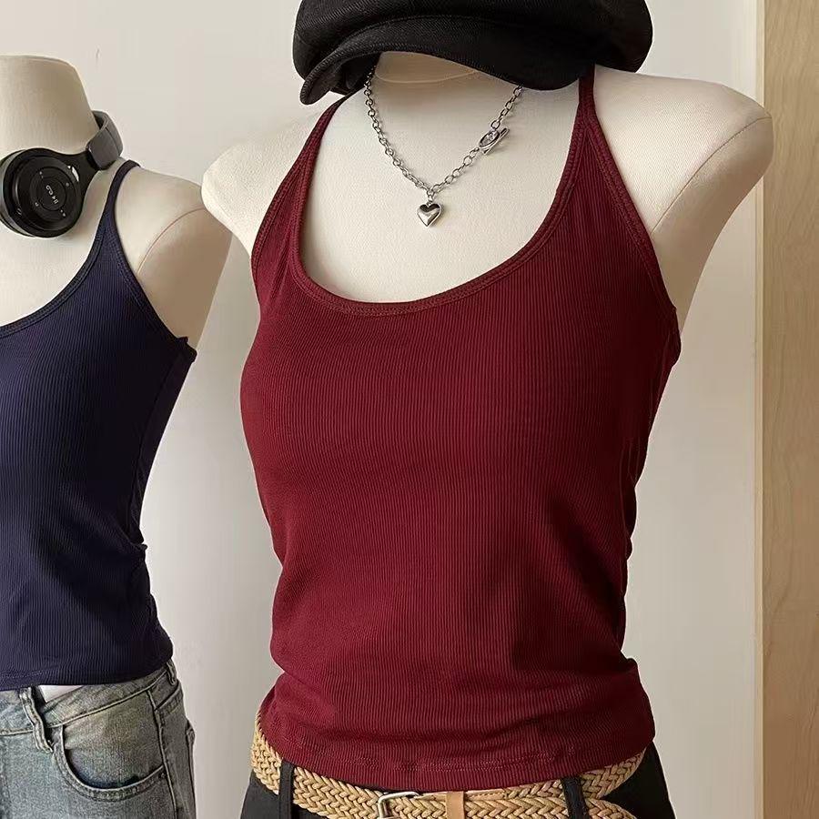 Women's Halter Neck Vest with Side Bust Support, Chest Pads, Slimming Waist, and Back Shaping for Summer Outerwear or Inner Layer