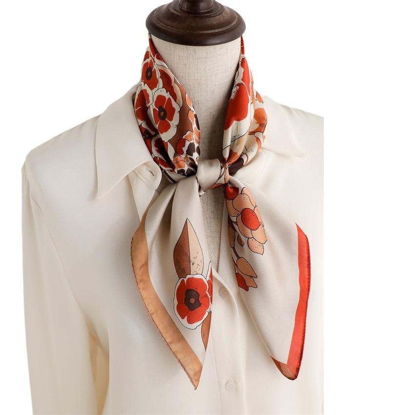 French pastoral flower new square scarf spring and summer imitation silk temperament versatile flower silk scarf women's thin scarf sun protection tow