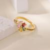 Luxury Rainbow Zircon Flower Heart Rings For Women Stainless Steel Gold Color Geometric Ring 2025 Fashion Wedding Couple Zircon