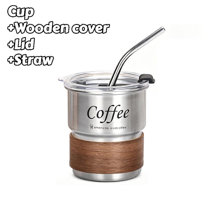 300Ml Coffee Cup With Straw Cover Portable Stainless Steel Anti Scalding Outdoor Camping Beer Mug