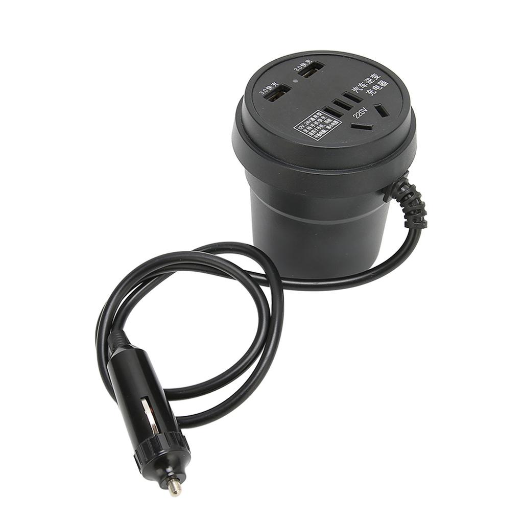 Černý automobilový měnič 150W DC 12‑24V na AC 110V‑220V Měnič 2 USB porty Napájecí adaptér pro automobil