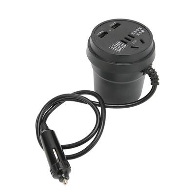 Inversor de corriente para coche, color negro, 150 W, CC 12-24 V a CA 110-220 V, adaptador de corriente con 2 puertos USB.
