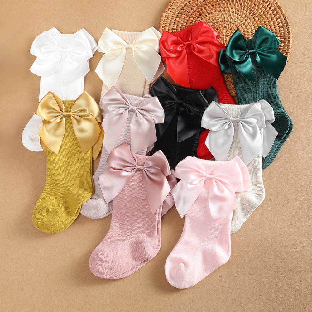 Newborn Baby Girls Socks Kids Socks Toddlers Big Bow Knee High Long Soft Cotton Lace Socks Children Socks 0-3Y