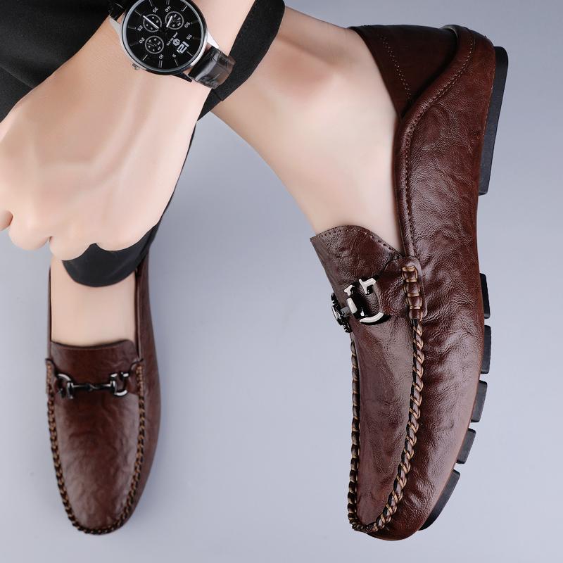 Fashion Handmade Genuine Leather Men Shoes Italian Lightweight Loafers Men Light Casual Shoes Non-slip Driving Footwear High-end Flats