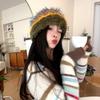 Color Striped Imitation Rabbit Hair Knitted Wool Hat Children's Autumn and Winter Splicing Thickened Warm Plush Ear Protector Crouch Hat