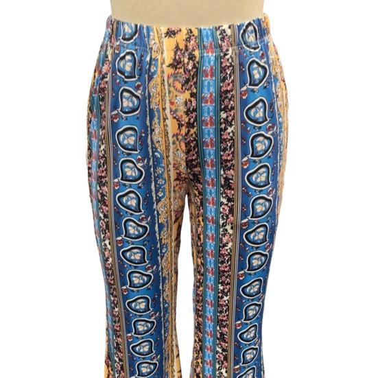 Floral Print Long Flared Pants Retro High Elastic Sexy Casual Trousers Streetwear