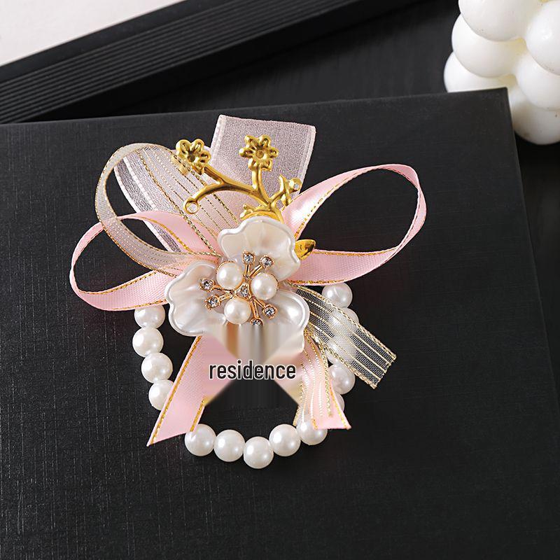 Bridesmaid Floral Wrist Corsage - Forest Series, Fresh Korean-Style Pearl Bracelet for Weddings