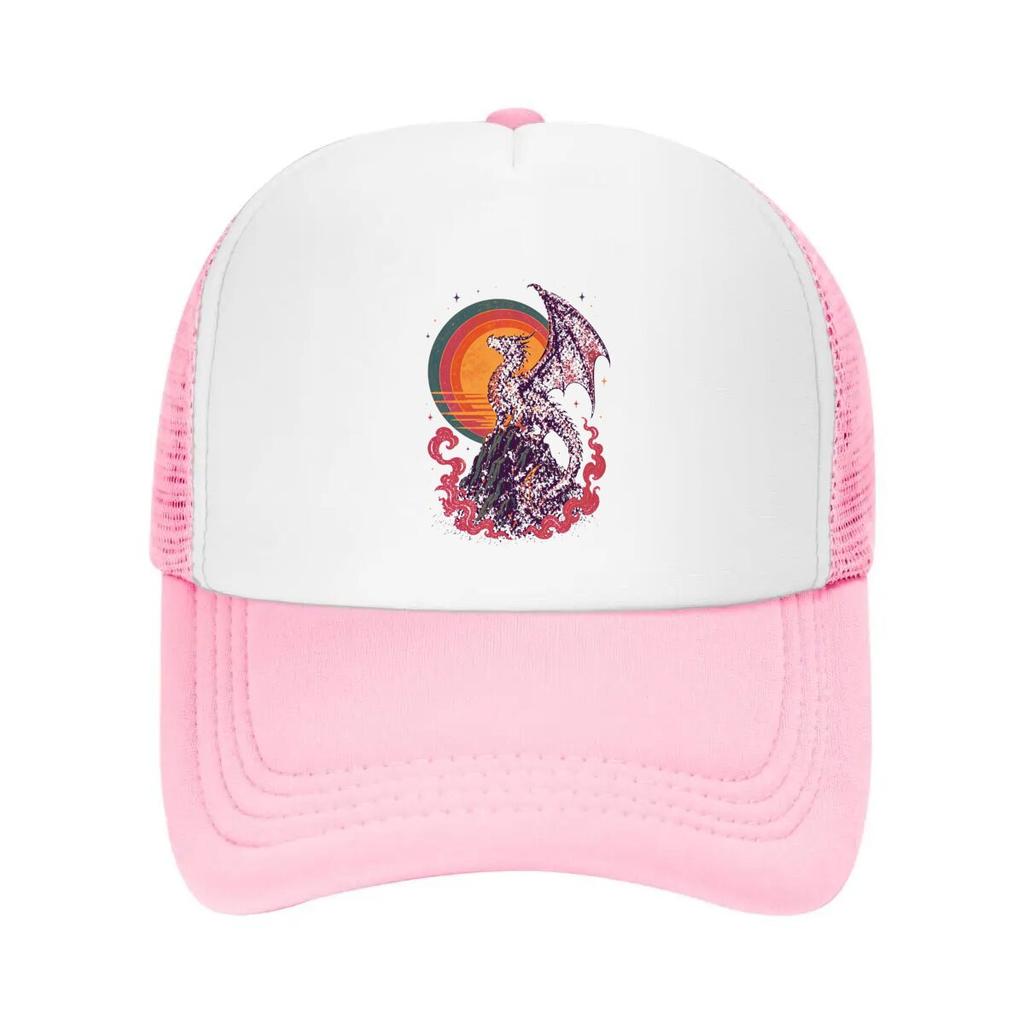 Retro Dragon Sunset Fantasy Silhouet Mesh Baseball Cap Casual Hat Outdoor  For Womens Unisex FeUnisex