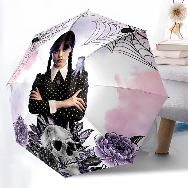 

1pc Wednesday Automatic Folding Umbrella - Portable Collapsible Design, 8-Rib Iron Frame yy251209064