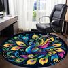 Tapis rond à motif plumes de paon (1 pièce), idéal pour le bureau, la chambre ou le salon. Décoration intérieure disponible en plusieurs tailles.