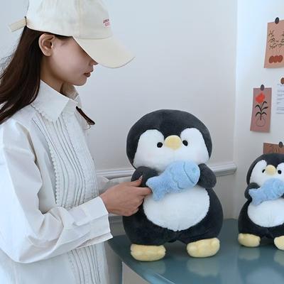 Neue Pinguin-Puppe Kreativer Pinguin hält Fisch Pinguin Plüschtier Kinder Begleitendes Tierpuppen Umarmungskissen