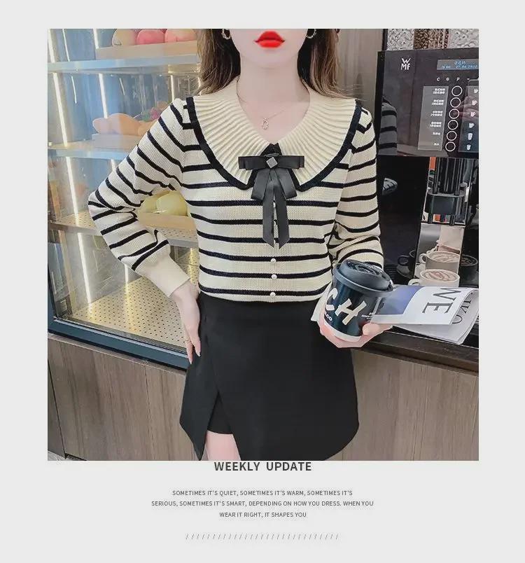 Women's Trendy Striped Long-Sleeve Collared Sweater - 2024 Autumn/Winter Fashion