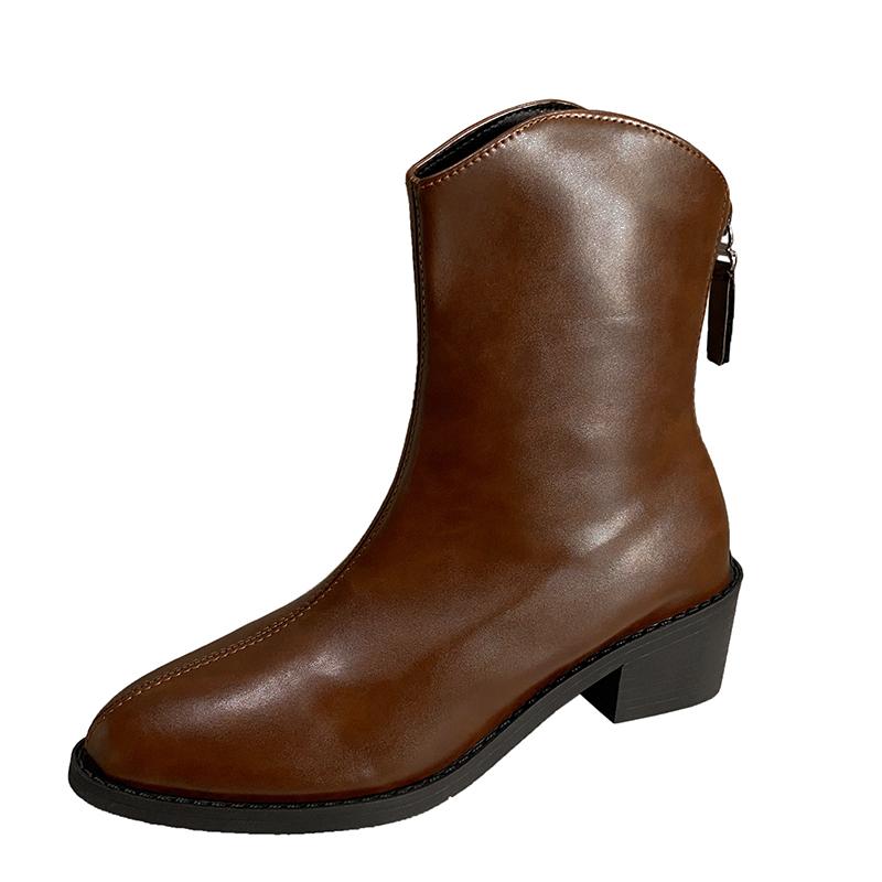 Jesień i Zima Nowe Gorące Sprzedaże Gruby Obcas Szpiczasty Nosek Retro Western Jednolity Kolor Wszechstronne Botki Damskie