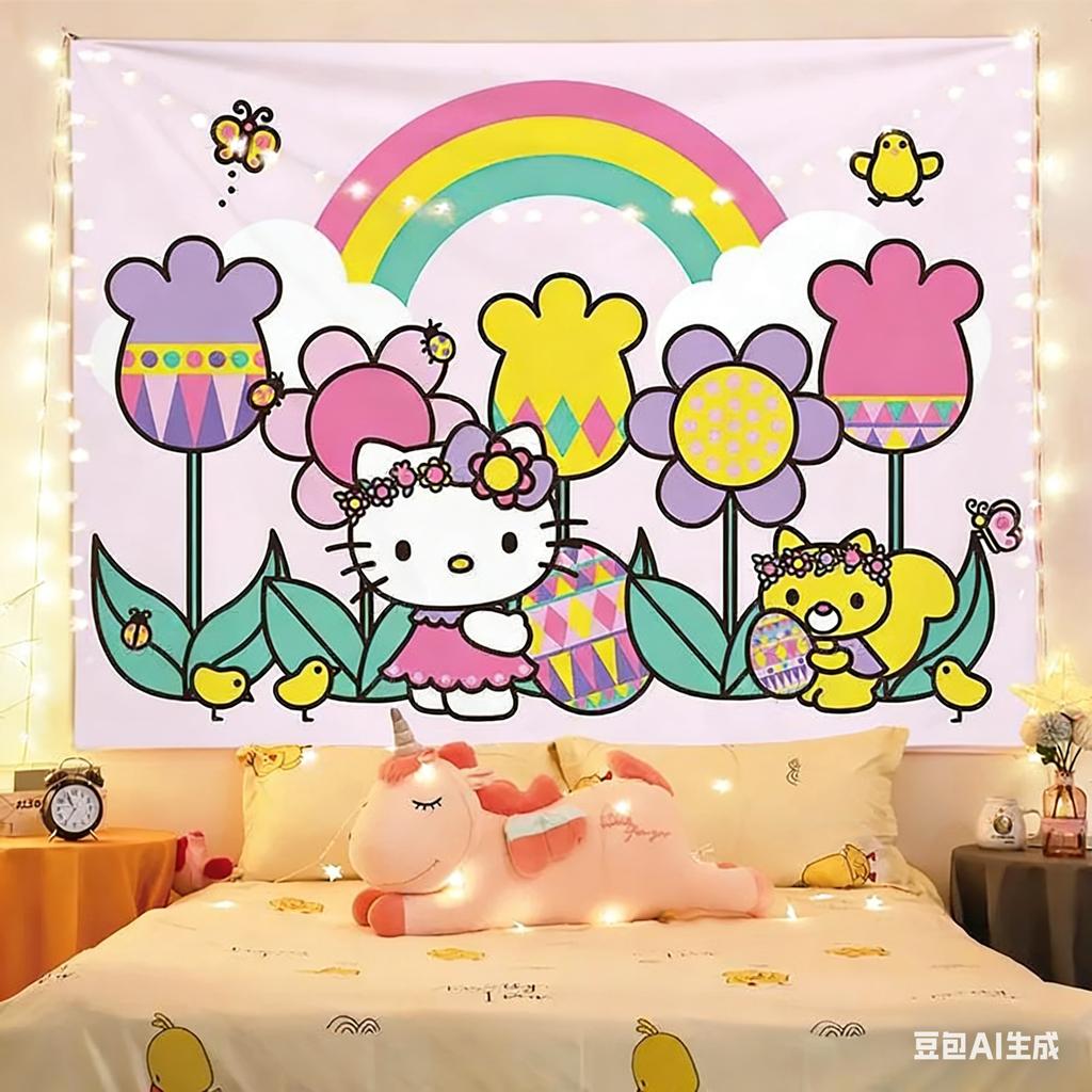 Adorable My Melody Hanging Tapestry Cute Bunny Pattern Hanging Tapestry Perfect for Girls Bedroom Dorm Room Decoration