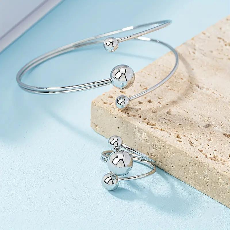 

Золото и Серебро Маленький Шарик Клип Большой Шарик Уровень Браслет Кольцо Набор Женский Простой Модный Персонализированный Наручный Пальцевой Ювелирный Набор