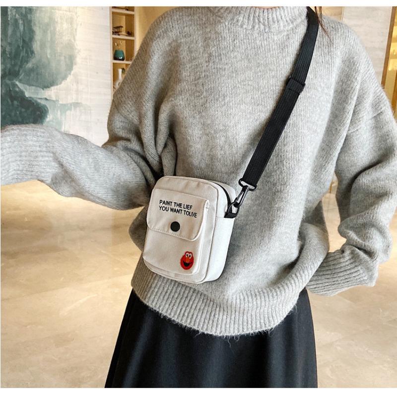 Japanese Style Canvas Crossbody Bag for Women, Cute Cartoon Shoulder Pouch, Trendy Street Fashion Chest Bag for Daily Use KTB