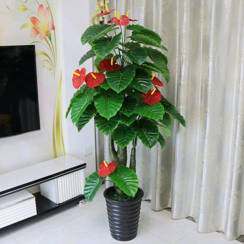 Large Artificial Anthurium Tree In Pot - Indoor Greenery for Living Room Decor