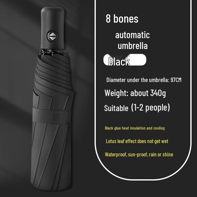 Automatischer 8-Rippen-Vinyl-Doppelfalt-Sturmschirm für Sonne und Regen mit Sonnenschutz- und Beschattungsfunktionen.