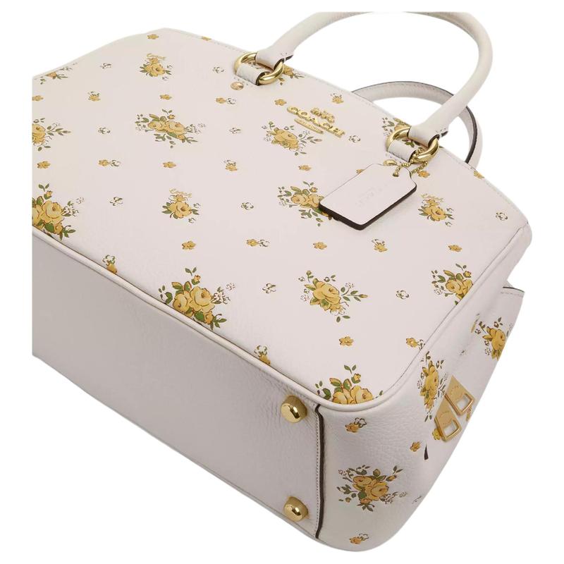 Coach Savannah 36 Stampa Floreale Logo Pelle Granata Borsa a Spalla Crossbody Tote Grande Donna Bianca con Giallo