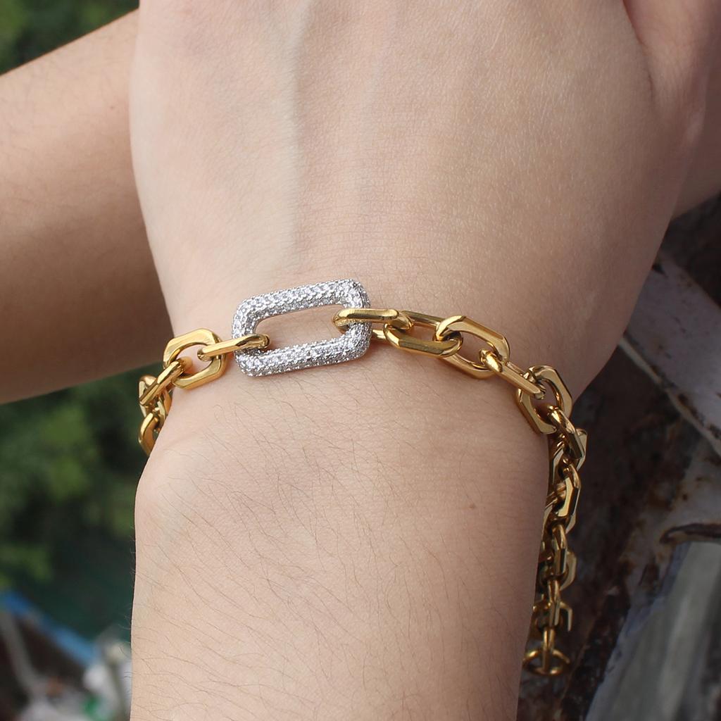 New Arrival Fashion Jewelry 18k Gold Plated Stainless Steel Simple O Chain Inset Zircon Necklace Bracelet Jewelry  for Women