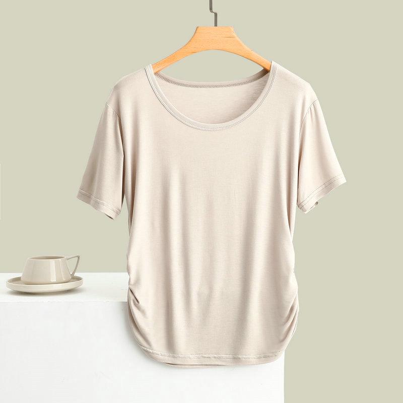 

Женская приталенная футболка из модала с коротким рукавом - Универсальный, удобный повседневный топ с круглым вырезом для йоги и танцев M (90-105 lbs)