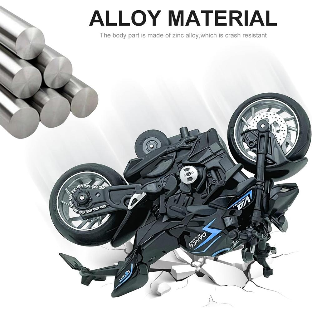 1/12 Pull Back V4 Motorradspielzeug, Geschenk mit Musikbeleuchtung, Street Fighter-Motorräder Spielzeug für Jungen Kinder im Alter von 3–12 Jahren
