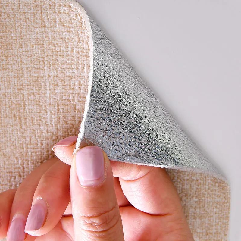 3D Self-Adhesive Linen Wallpaper: Thickened, Moisture-Proof, Light-Blocking, Thermal Insulation, Fire Retardant Aluminum Foil.
