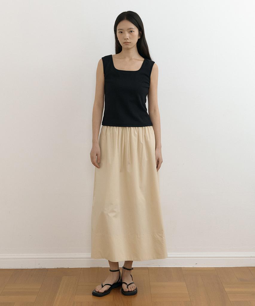 Lingseoul Cotton Full Long Skirt-Beige