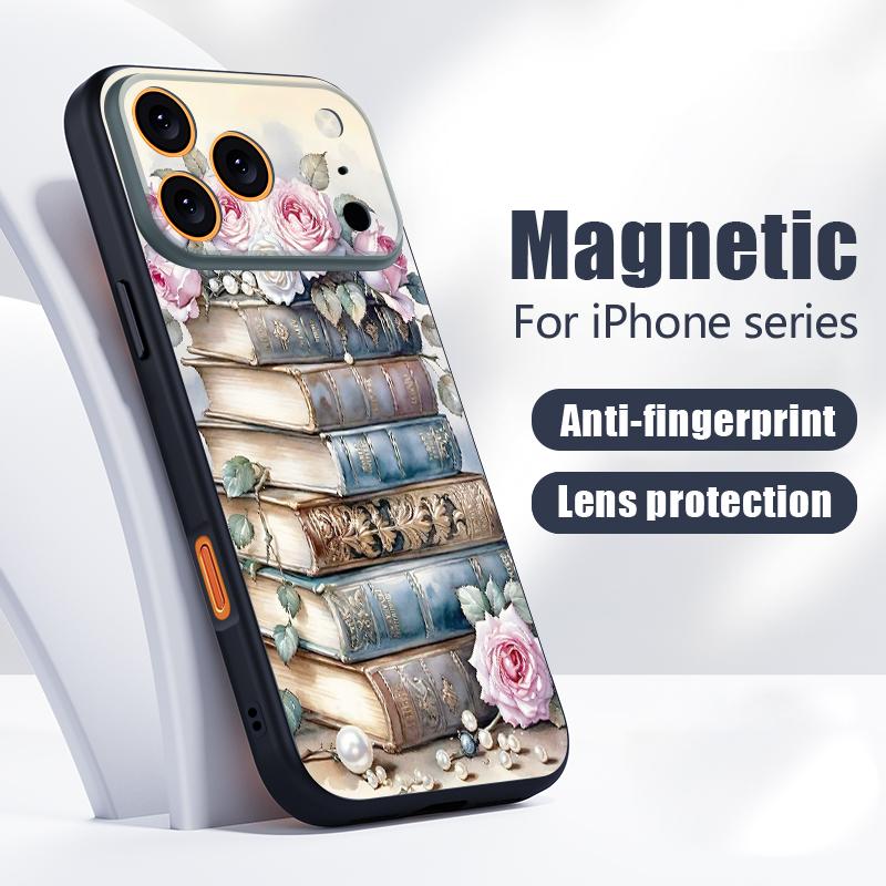 Book Flowers Print Case For iPhone 17 Pro Max Magnetic For Magsafe Hybrid TPU+PC Matte Cover For iPhone 16 15 14 13 Pro Max
