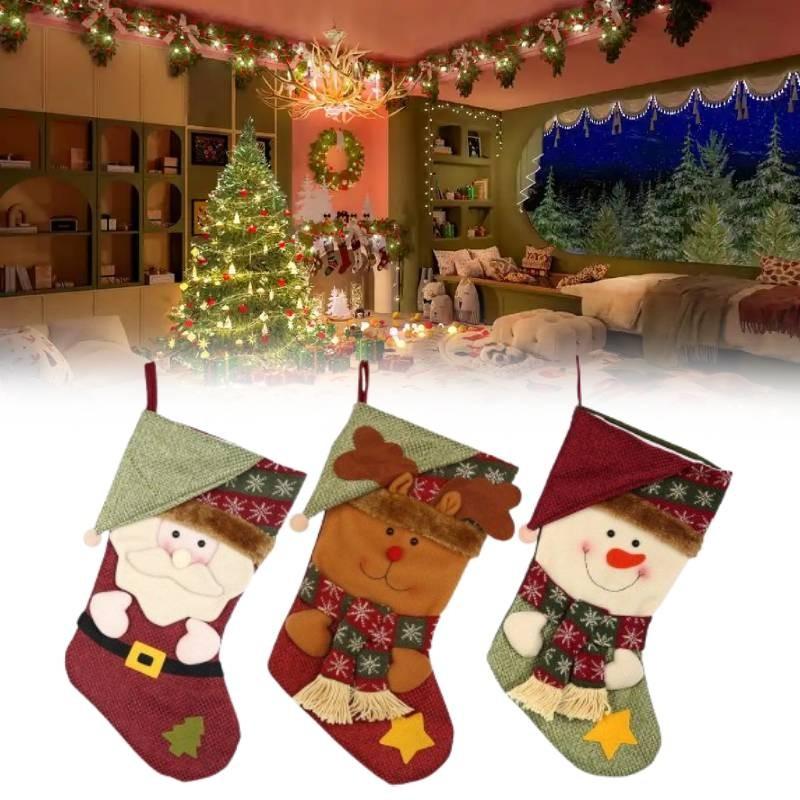 Santa Stocking Christmas Claus Snowman Decorative Pendant Cartoon Kids Gifts