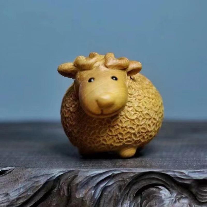 2027 Year of the Sheep Artistic Wooden Figurine for New Year Decorations