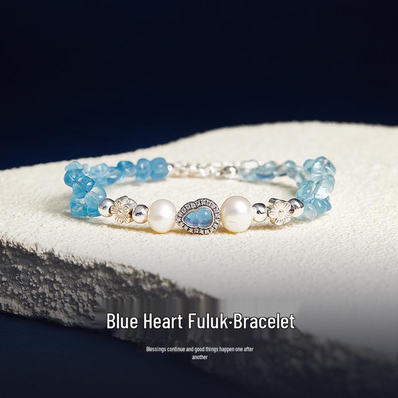 

S925 Sterling Silver Gourd Aquamarine & Freshwater Pearl Bracelet - Women s New Chinese Style Luxury Jewelry 925 Silver