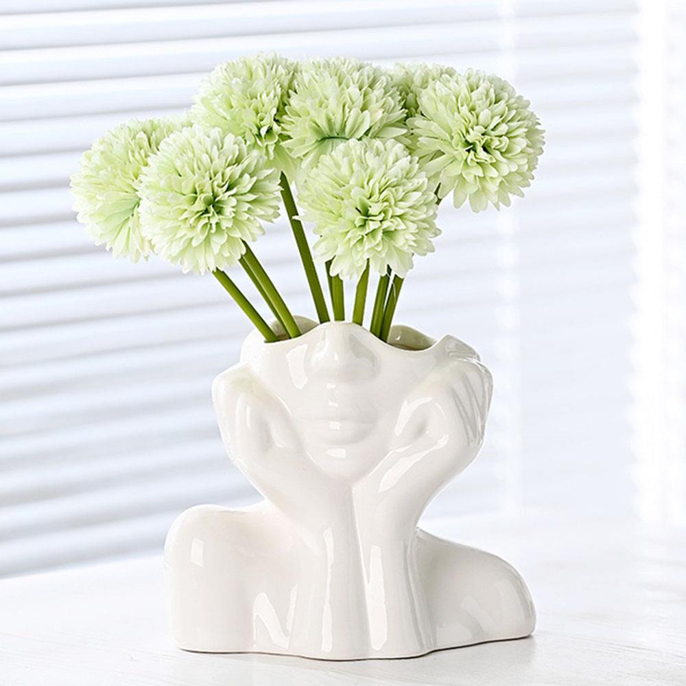 Face Shape Makeup Brush Holder Modern Nordic Flower Vases Makeup Storage Box Half Face Portrait Decor For Home Office Book Shelf