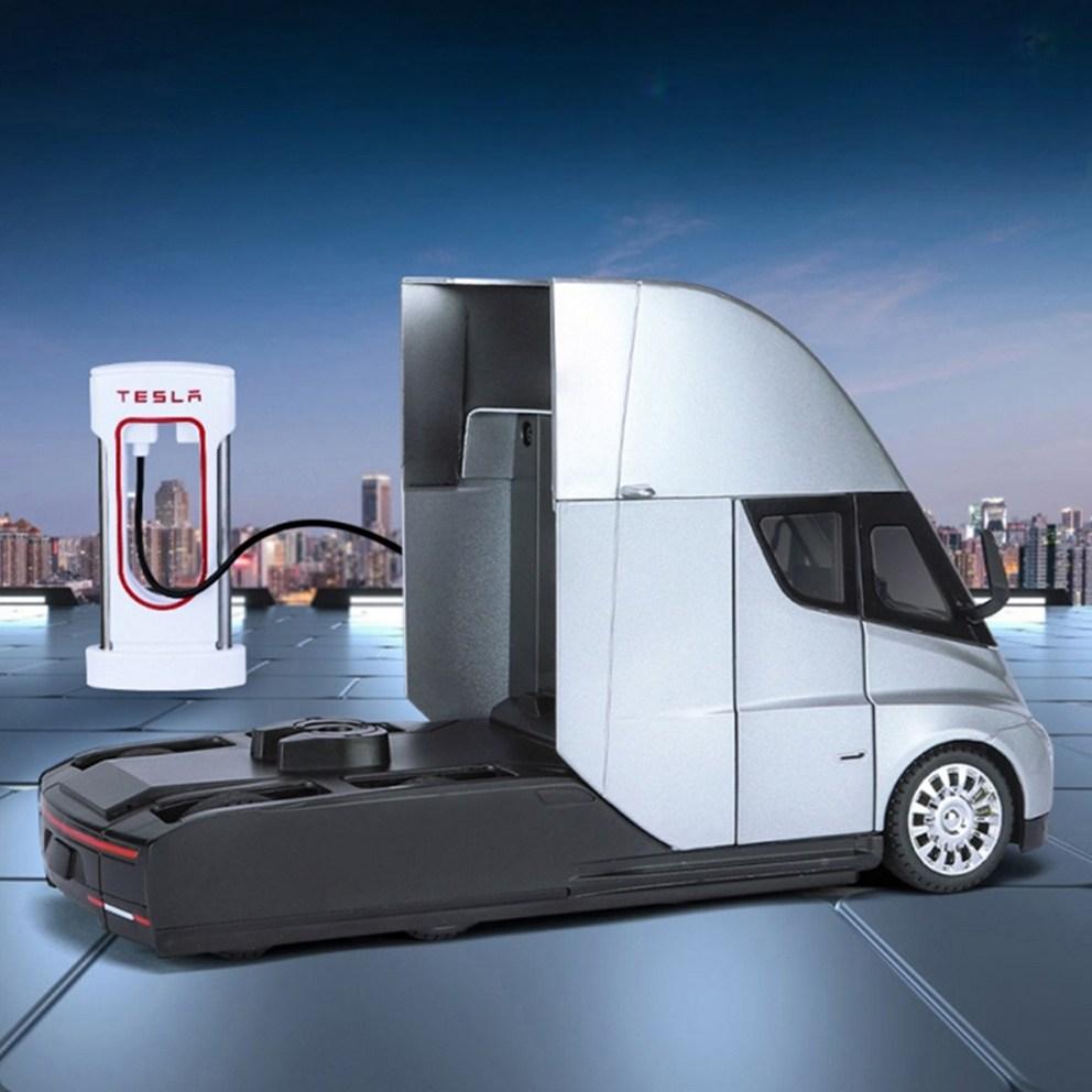 Tesla Semi Elektrische Vrachtwagen 1:24 Schaal Diecast Legering Pull-Back Modelauto - Zilver