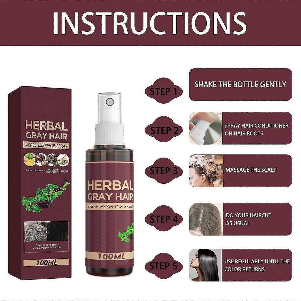 Herbal Gray Hair Restore Spray With Scalp Nourishment – Natural Color Restoration Essence 100ml