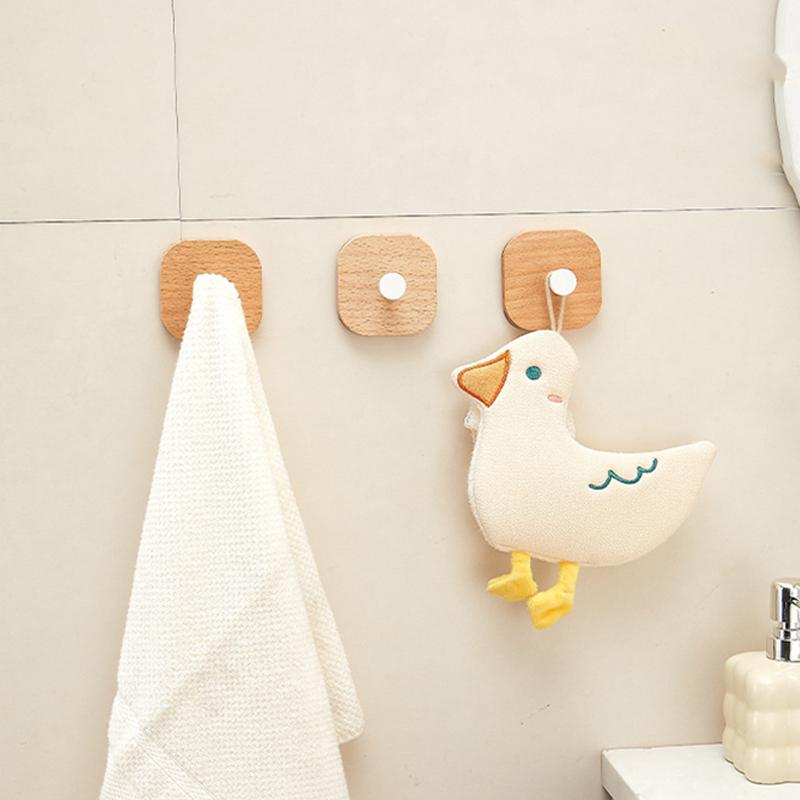 Self-adhesive Wood Hook Hanging Hanger Bathroom Kitchen Wall Hook Bedroom Coat Storage Rack Home Towel Key Home And decoration H