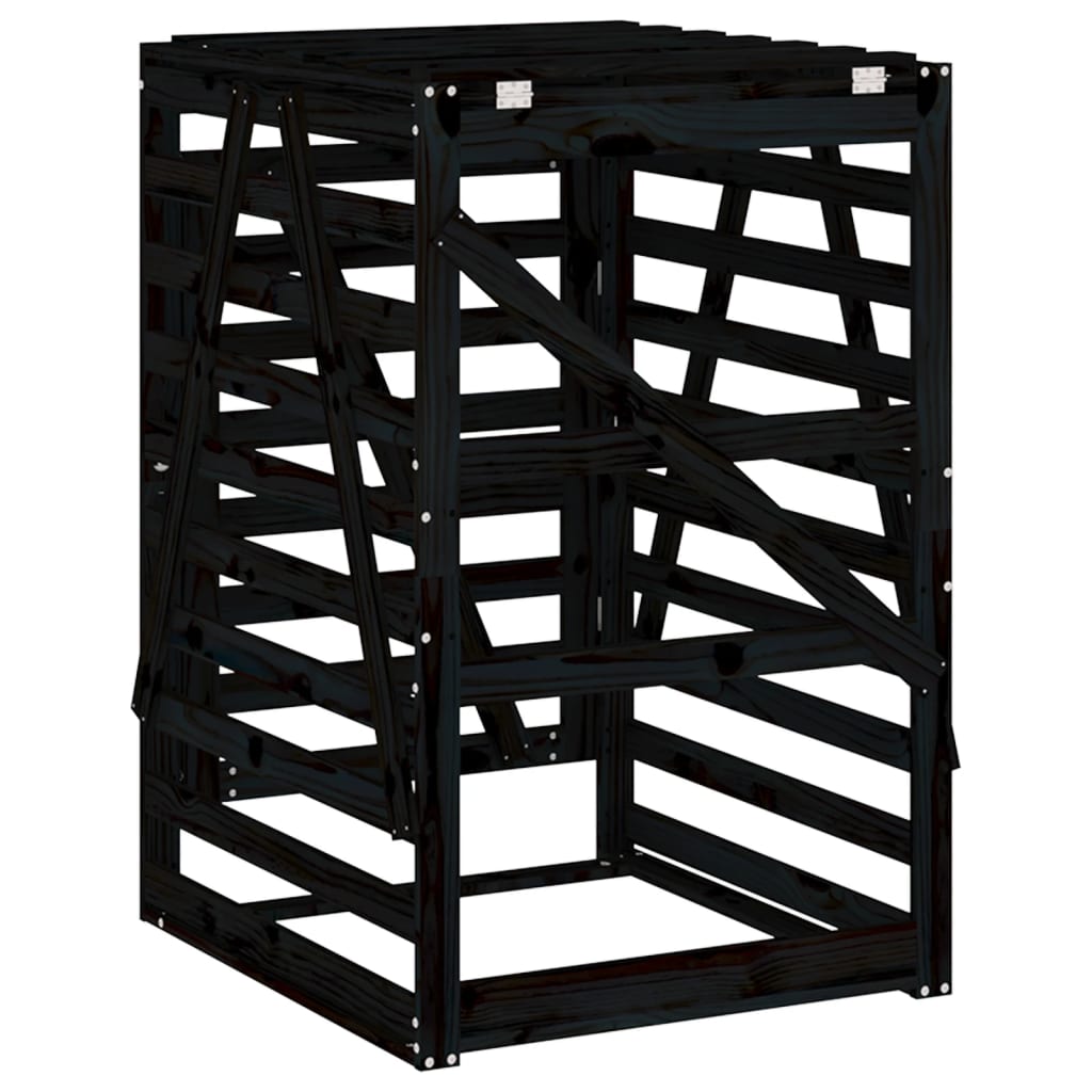 Waste Bin Enclosure Black 84 X 90 X 128.5 Cm Solid Pine Wood