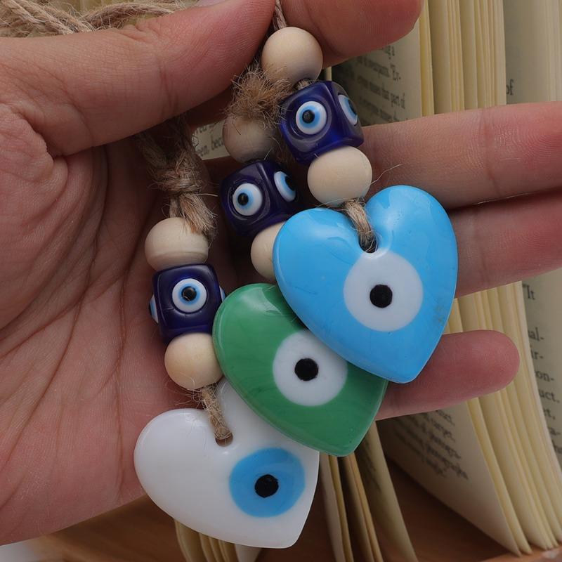 Evil Eye Heart Hand Woven Rope Wall Hanging Fashion Car Key Ring Decorated Living Room Wall Hanging Car Accessories