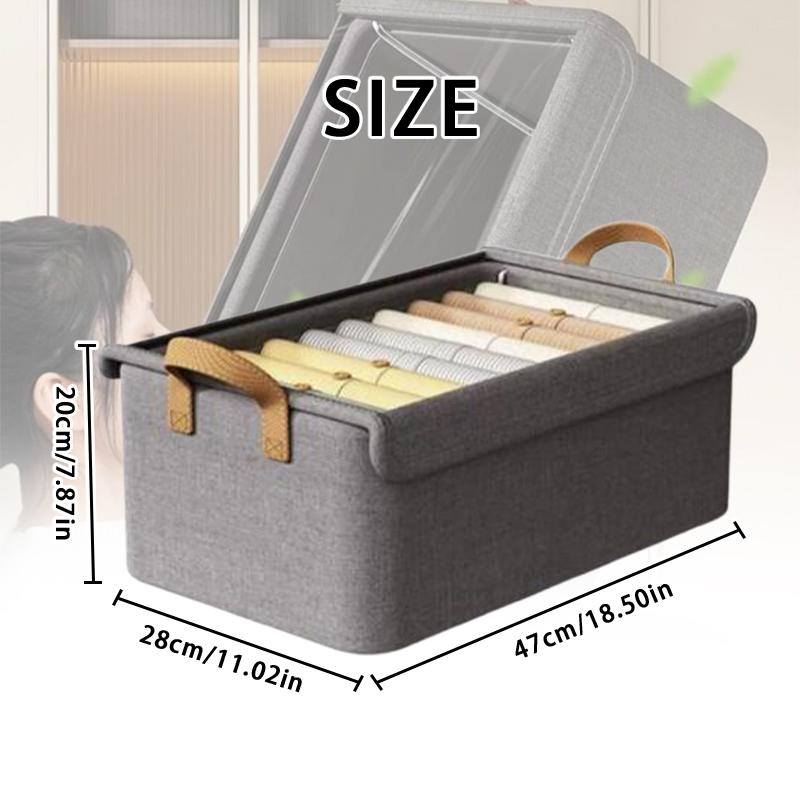 Foldable Fabric Storage Box with Steel Frame & Cover Collapsible Organizer for Underwear Clothes Wardrobe Space-Saving