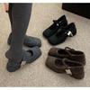 Spring Autumn Women's Luxury Party Shoes Medium Heel Retro Square Toe Velvet Mary Jane Shoes Flat Square Buckle Single Loafers