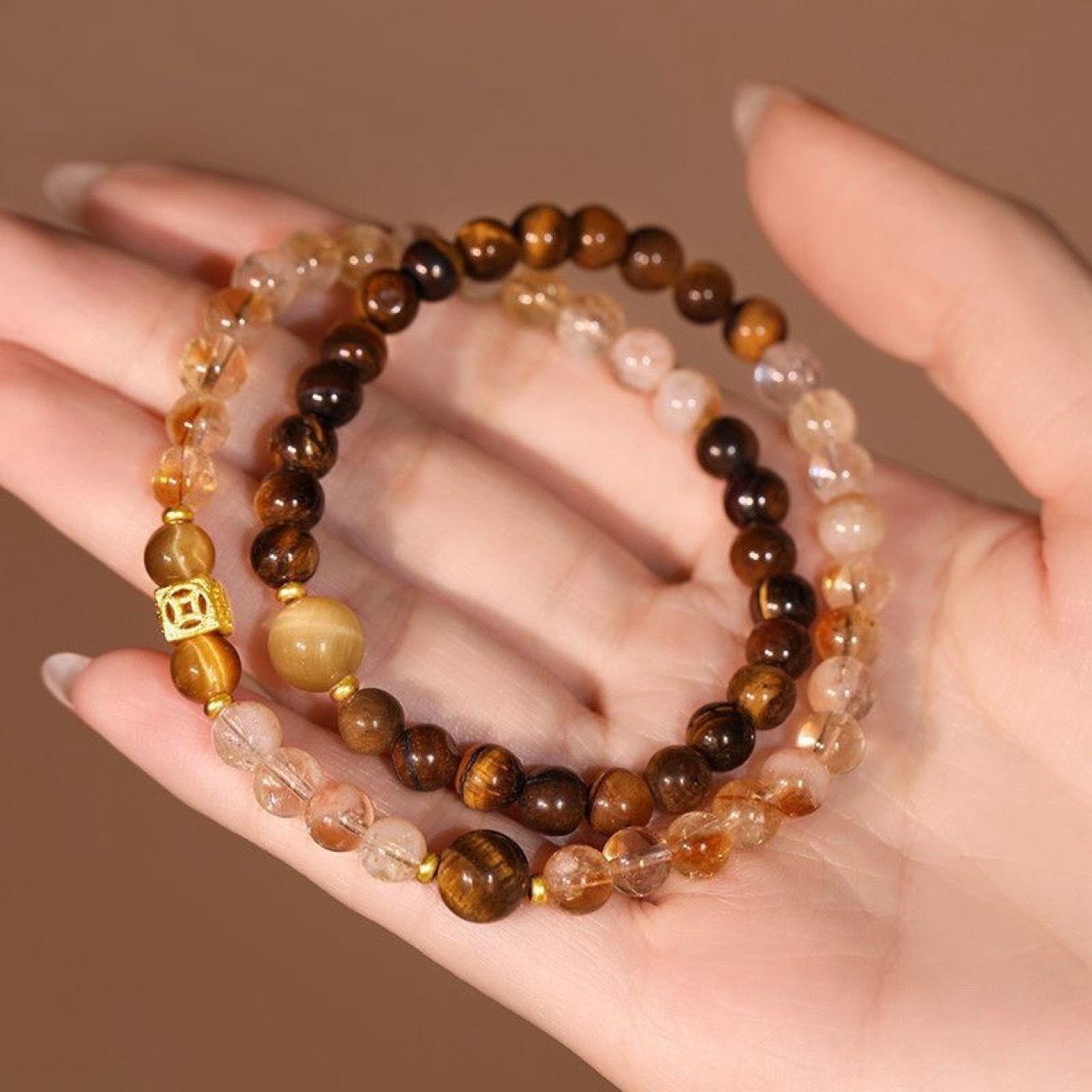 Women Tiger Eye Imitation Yellow Tower Crystal Bracelet, New Chinese Geometric Ornament, Travel Gift