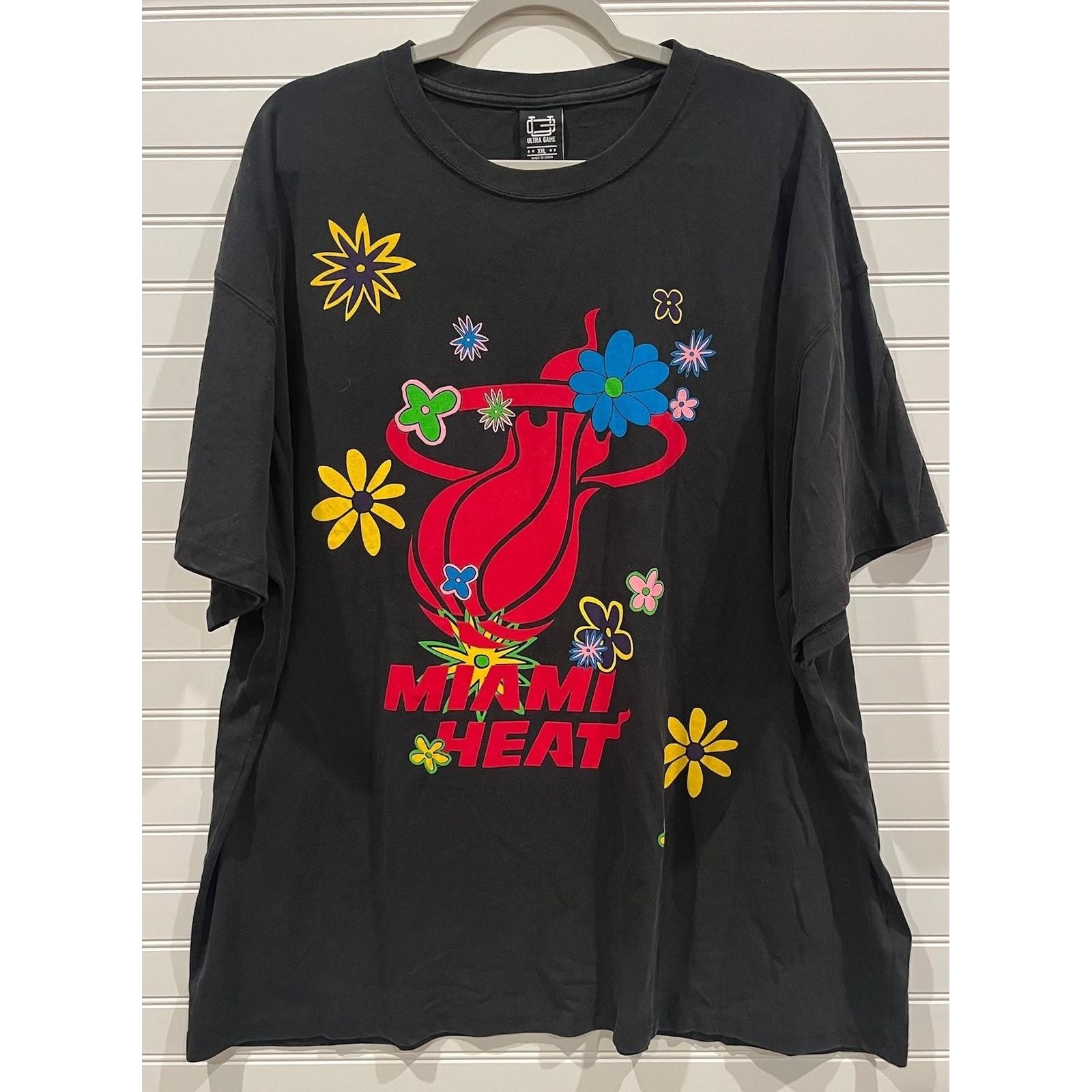 Ultra Game Miami Heat Graphic Tee Floral NBA T-Shirt XXL S