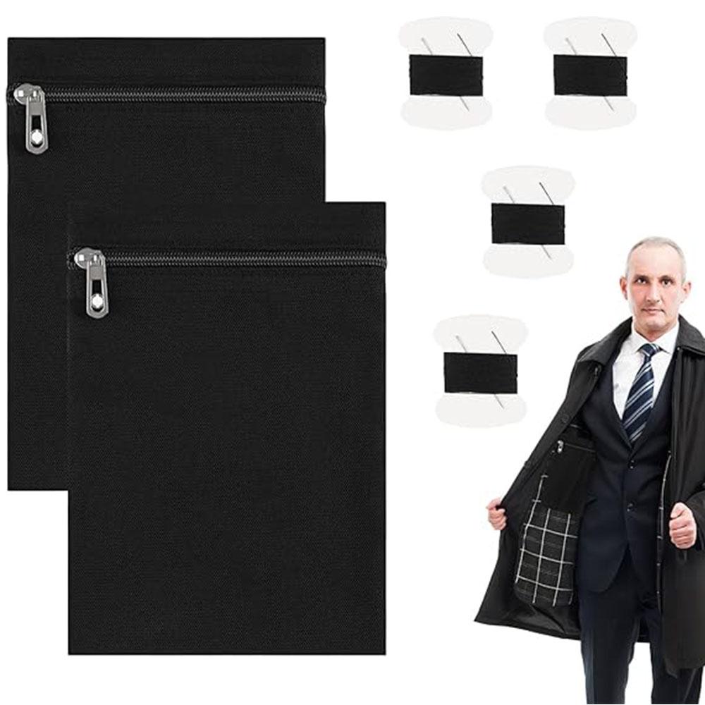 2 Pcs Sew On Hidden Pockets With 4Pcs Needle And Thread Roll For Clothing