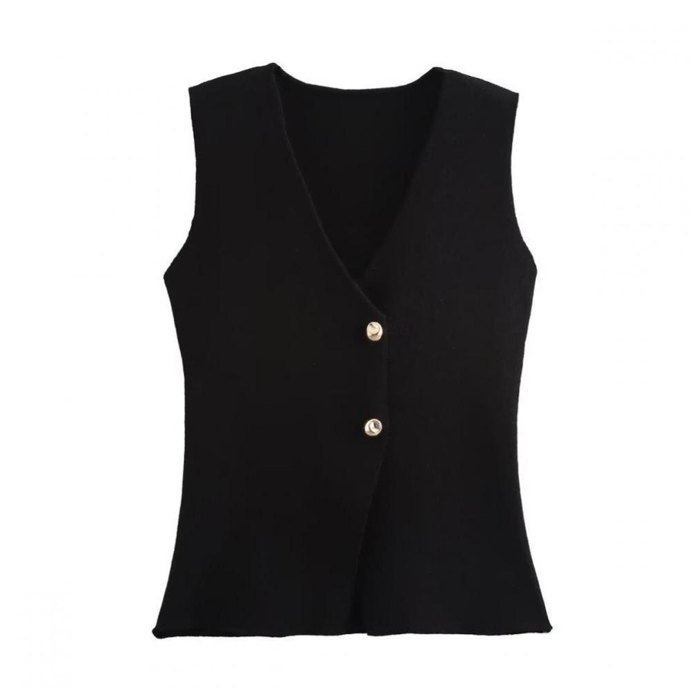 V-neck Knitted Waistcoat Top Single Breasted Vest Crop Coat Retro Knitwear Women Streetwear