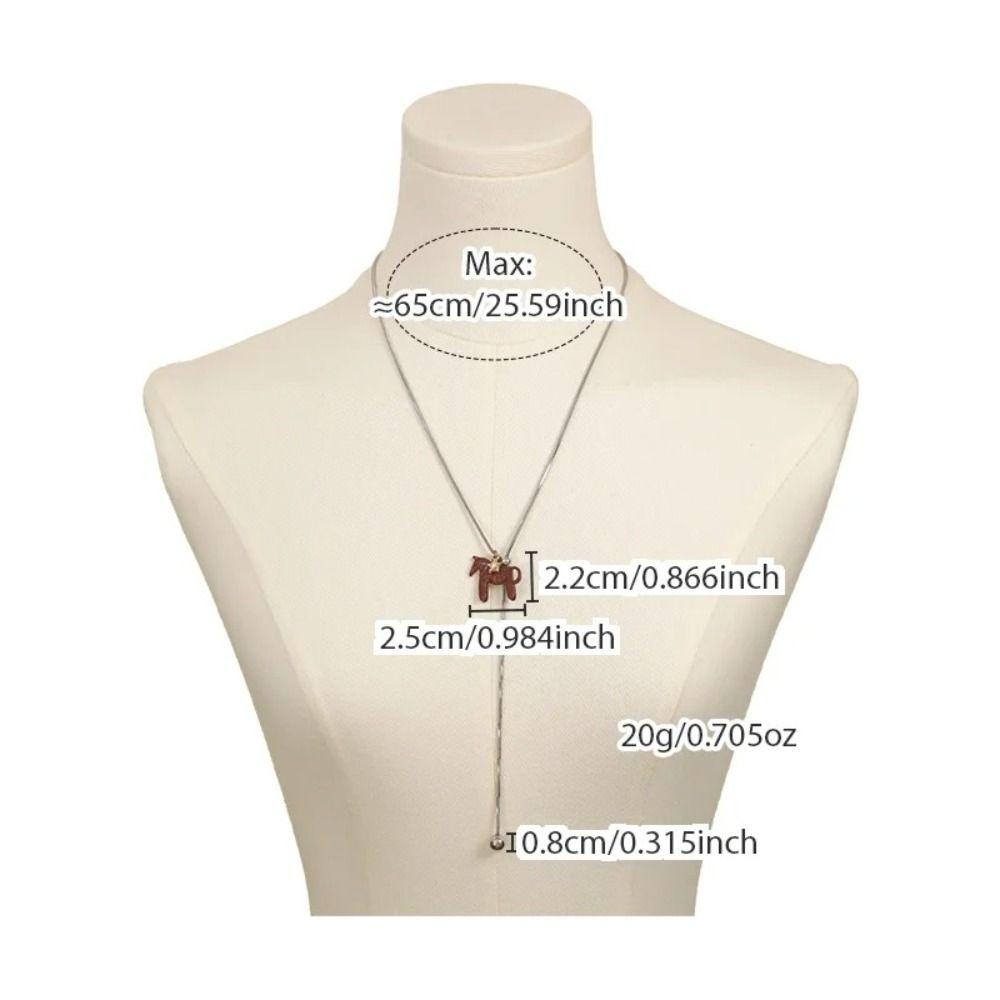 Long Horse Pendant Necklace Silver Plated Y Neck Chain Vintage Enamel Pendant Necklace  for Women