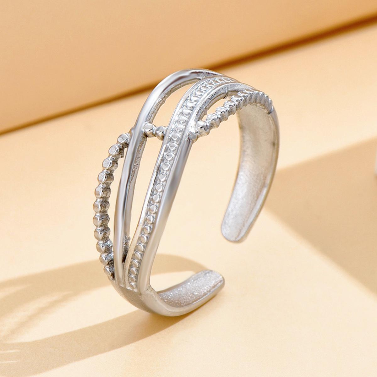 Gold Plated Geometric Stainless Steel Ring for Women - Openwork Line Intersecting Design for Index Finger