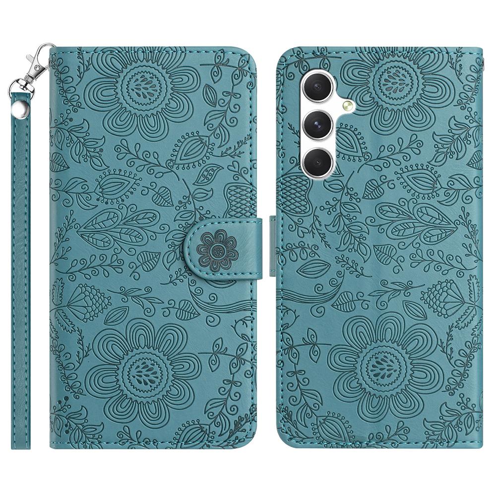 For Samsung Galaxy S25 FE Case Flower Imprint Leather Flip Wallet Phone Cover with Wrist Strap