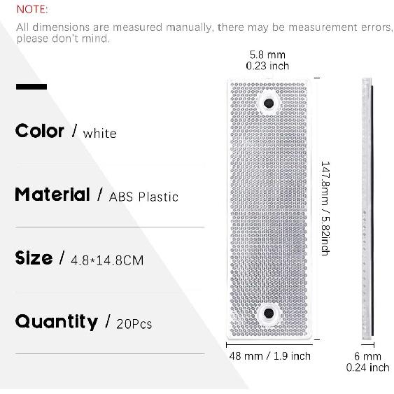 Swpeet 20Pcs Universal White Plastic Rectangular Stick-on Car Reflector Sticker, Door Reflectors Interior White Compatible Warning Plate Adhesive